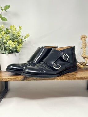 Jimmy Choo Men's Black Double Monk Strap Leather Shoes Size 42 Italian USA 9